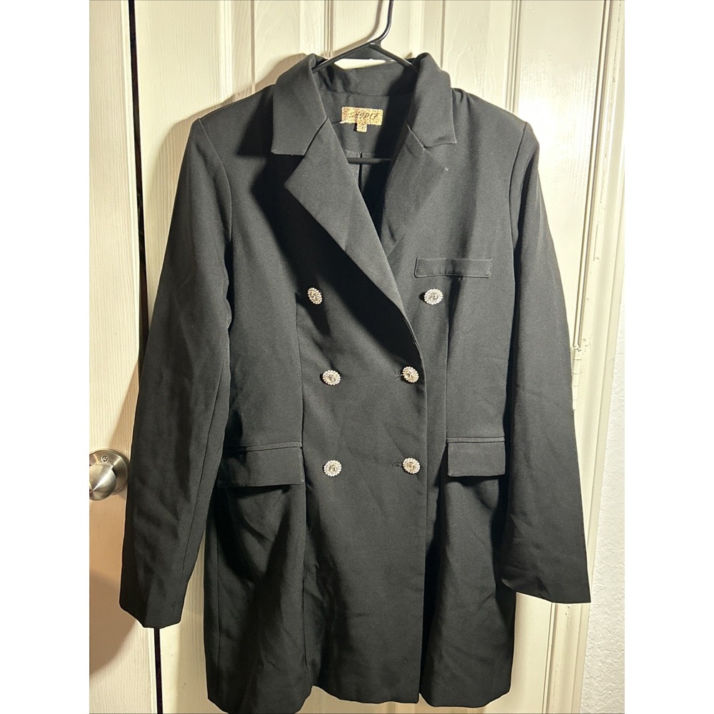 Shop17 Women Black Coat L‎ Rhinestone Button Lined Jacket